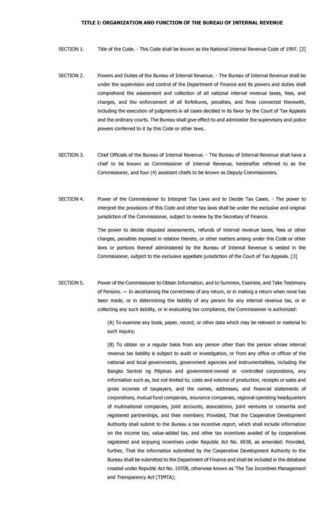nirc lawphil|RA 8424: Title I – Organization and Function of the BIR.